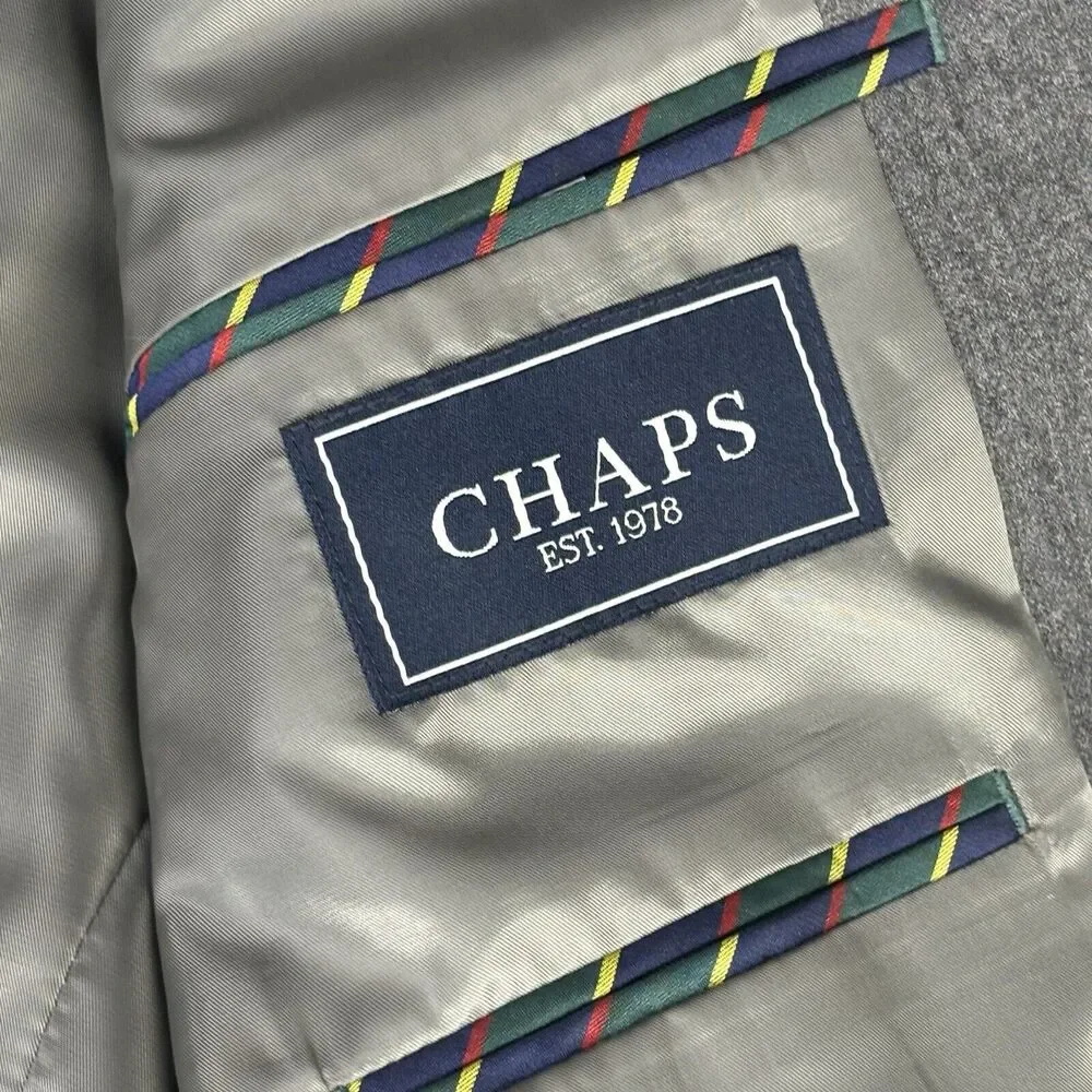 CHAPS Sport Coat Mens 42R Gray 100%‎ Wool Jacket 2 Button Fully Lined